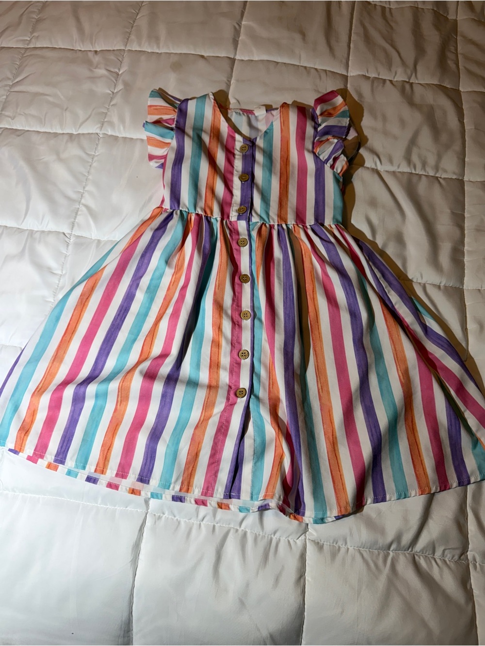 SHEIN Girls Size 8 Rainbow Stripe Ruffle Sleeve Dress
